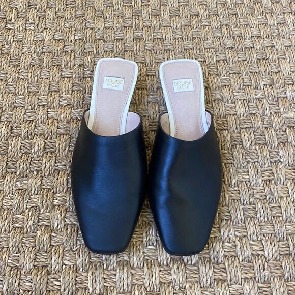 NEW Black Leather Slide With White Contrast Heel By Louis Et Cie - Picture 1 of 7